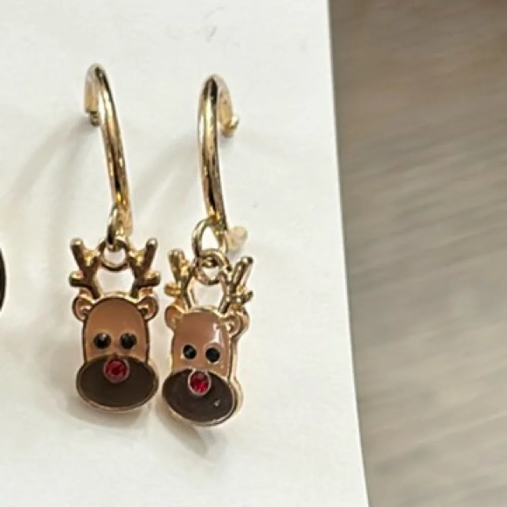 Holiday hoop earrings, Christmas reindeer,  set of two pierced earrings